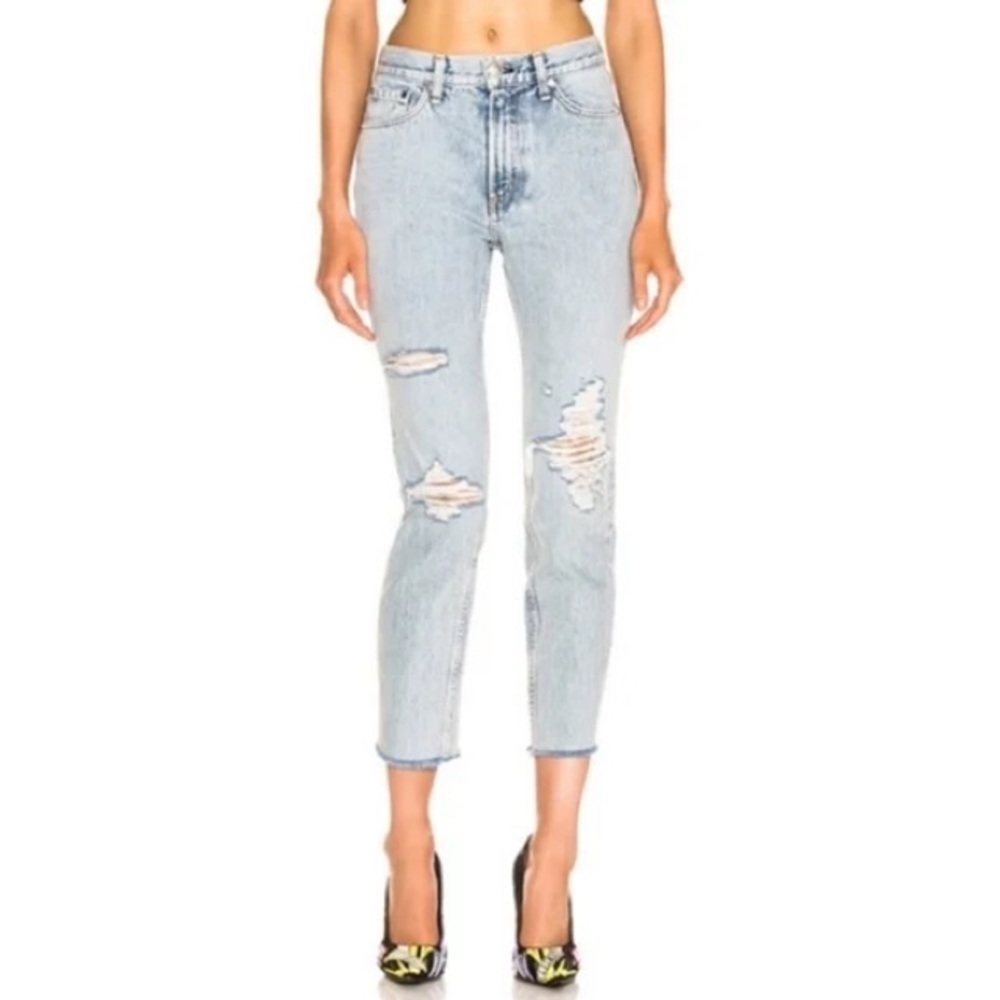 RAG & BONE High Rise Ankle Distressed Madison Holes Light Blue Denim Jeans Sz 24